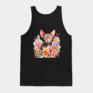 A cornish rex cat decorated with beautiful watercolor flowers Tank Top